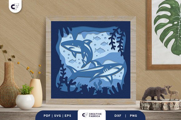 Download Shark Underwater 3D Shadow Box SVG - Shadow Collection
