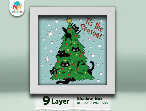 Download Black Cat Christmas Tree Shadow Box SVG - Shadow Collection