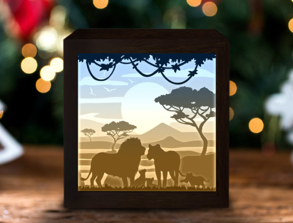 Download Family Lion Paper Cut Light Box Template - Box template Collection