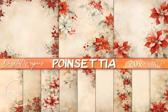 Download Vintage Cream and Red Poinsettias Papers - Poinsettias Collection