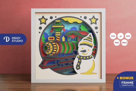 Download Snowman and Winter Train 3D Shadow Box - Shadow Collection