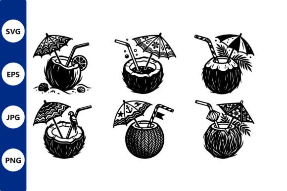 Download Coconut Drink Umbrella Vector Set - Premium Bundle