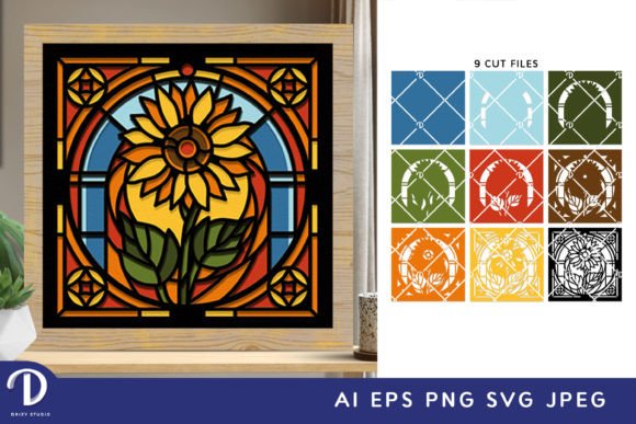 Download Stained Glass Sunflower 3D Shadow Box - Shadow Collection