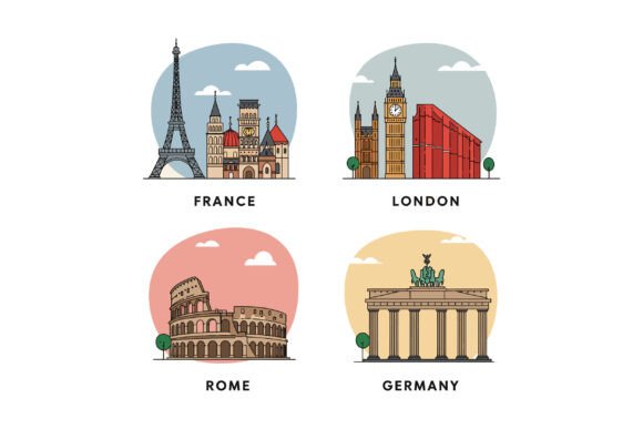 Download Famous European Landmarks Flat Design Fe - Premium Resources