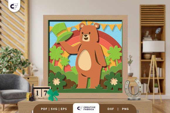 Download St. Patrick Bear 3D Shadow Box Paper Cut - Shadow Collection