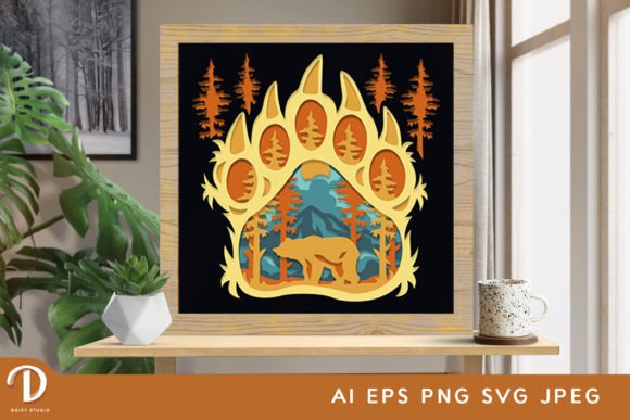 Download Bear Paw 3D Shadow Box Paper Cut - Shadow Collection