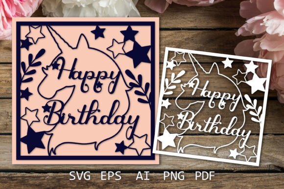 Download Happy Birthday Unicorn Card, Paper Cut - Premium Resources