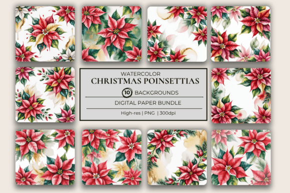 Download Christmas Watercolor Poinsettias Papers - Poinsettias Collection