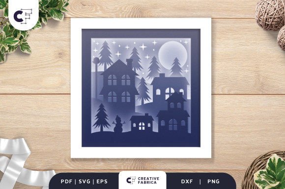 Download 3D Shadow Box Christmas Village at Night - Shadow Collection