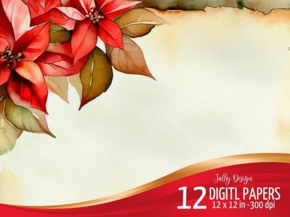 Download Poinsettias Frame Digital Paper - Poinsettias Collection