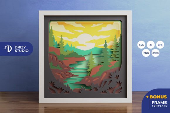 Download Mountain River 3D Shadow Box Paper Cut - Shadow Collection