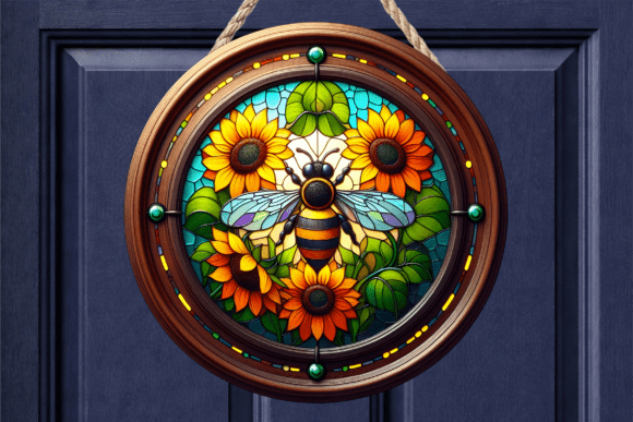 Download Stained Glass Sunflower Bee Door Sign - Premium Resources