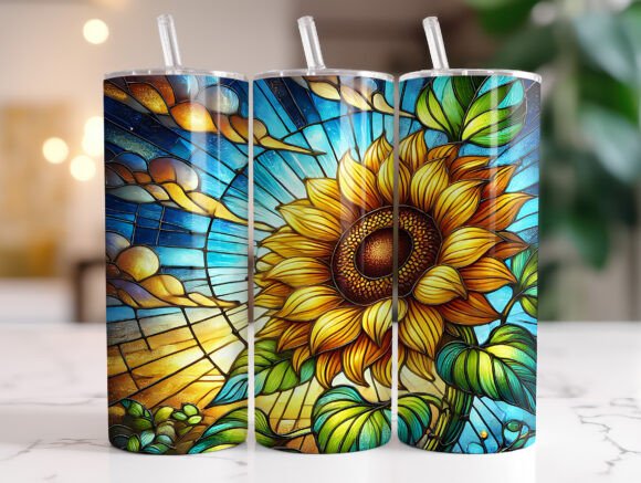 Download Stained Glass Sunflower Tumbler Wrap PNG - Premium Bundle
