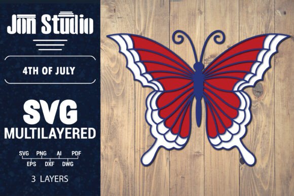 Download USA 4th July Butterfly Layered SVG - Usa Collection