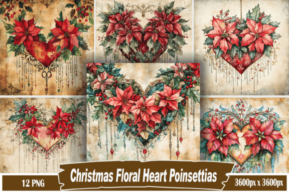 Download Christmas Floral Heart Poinsettias - Poinsettias Collection