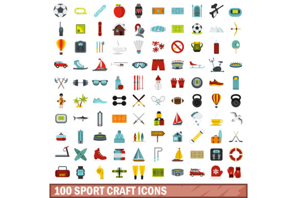Download 100 Sport Craft Icons Set, Flat Style - Sport craft Collection