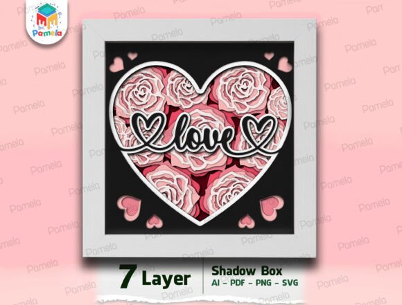 Download Love Rose Heart Shadow Box SVG - Shadow Collection