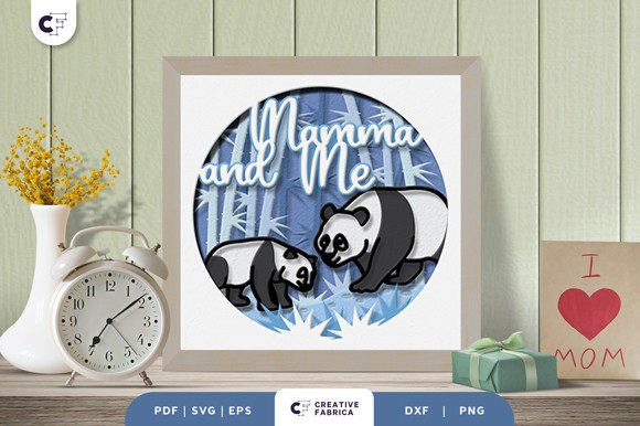 Download Mama and Baby Panda 3D Shadow Box - Shadow Collection
