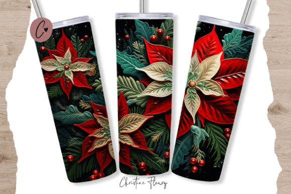 Download 3D Embroidered Poinsettias Tumbler Wrap - Poinsettias Collection