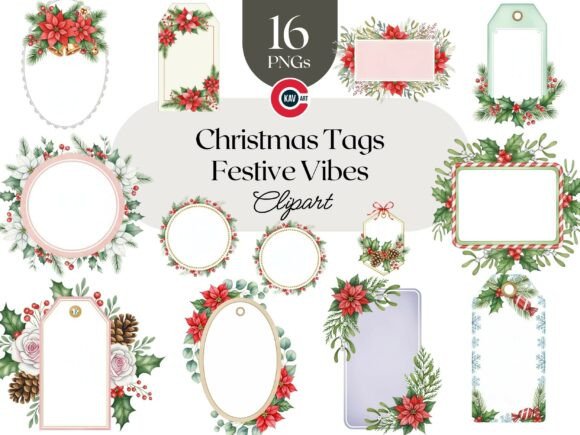 Download Christmas Tag Clipart with Poinsettias - Poinsettias Collection