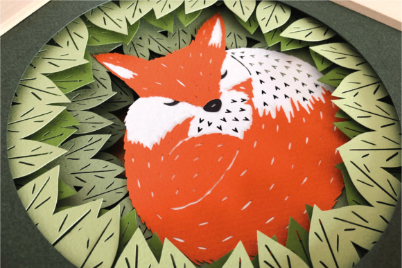 Download Sleepy Fox - 3D Paper Art Shadow Box - Shadow Collection