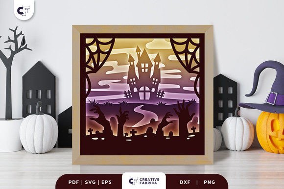 Download Haunted House 3D Shadow Box Paper Cut - Premium Resources